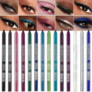 14-delars Vattenfast Gel-Eyeliner Set - Metallisk & Pärlemorskimrande Finish - Långvarig Smetfri Formula