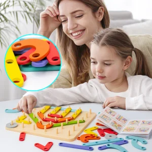 🧩50% RABATT NU!✨Montessoripussel🎁Trägeometriska Former med Mönsterkort för Tidigt Lärande & Kreativ Utveckling🎄